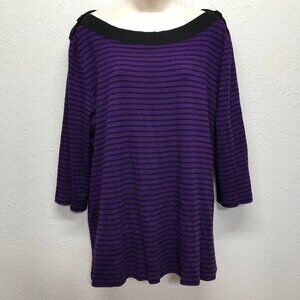Lauren Ralph Lauren Sweater Womens Plus 3X Purple Striped 3/4 Sleeve Boat Neck